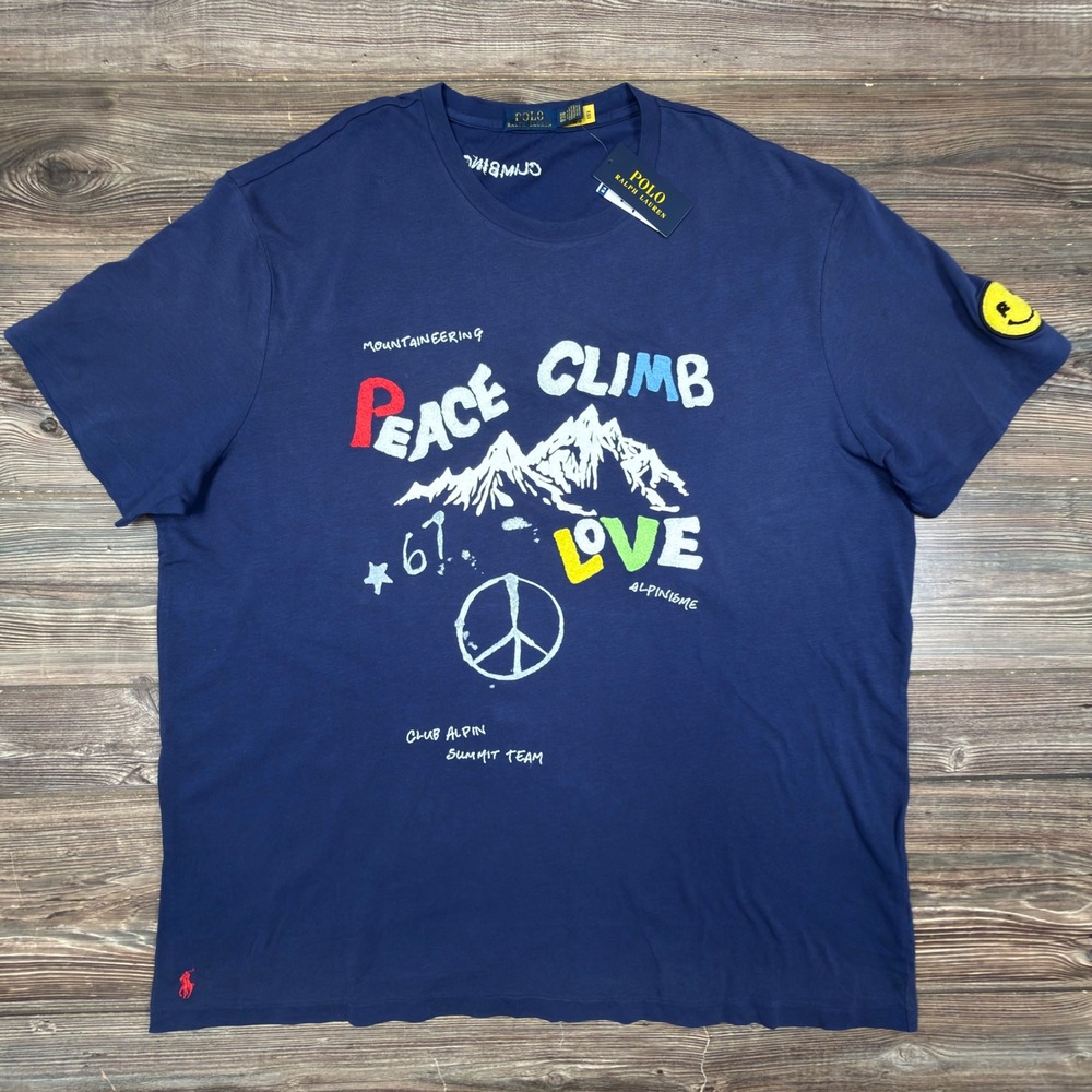 Polo Ralph Lauren Mens Size 2XB T-Shirt Navy Blue Peace Climb Love Graphic New